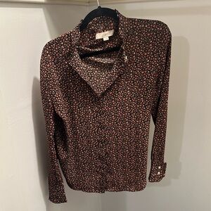 LOFT  Button Down Red Black Floral Top Small